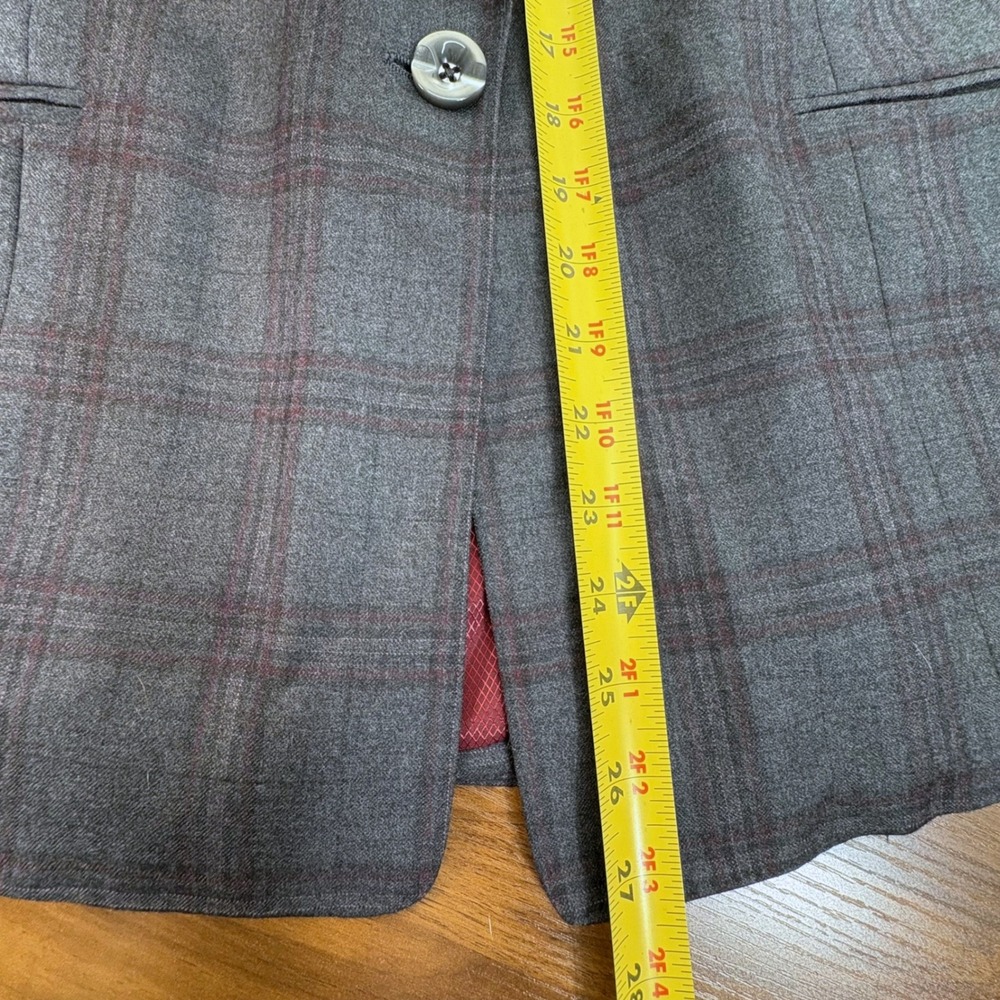 Tom James Holland & Sherry Bespoke Grey Plaid Wool Blazer Elbow Patches Luxury - Picture 10 of 13